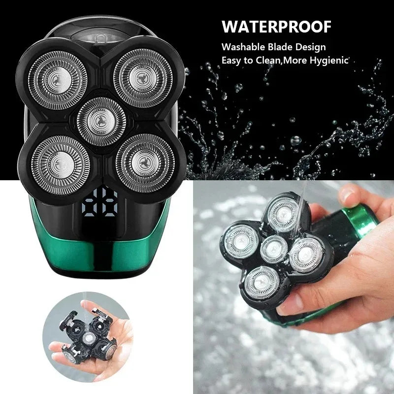 Tinsol 5 in 1 Men's Rechargeable Electric Shaver 5 Floating Head Beard, Nose and Whisker Trimmers 4D Skinhead Shaver Groomer