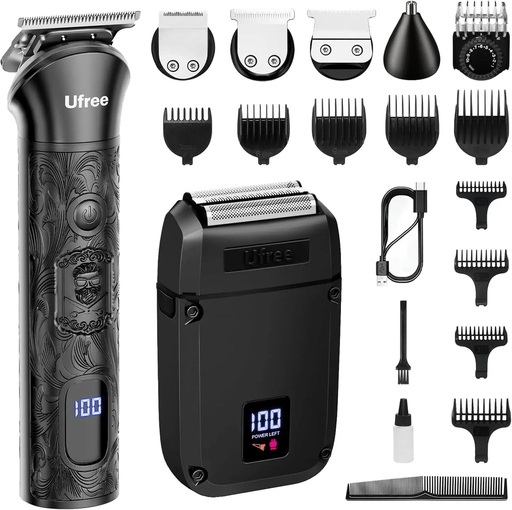 Men's Cordless Beard Trimmer & Foil Shaver for Face, Body, Nose, Ear - Professional Hair Clippers Kit as Birthday Gifts