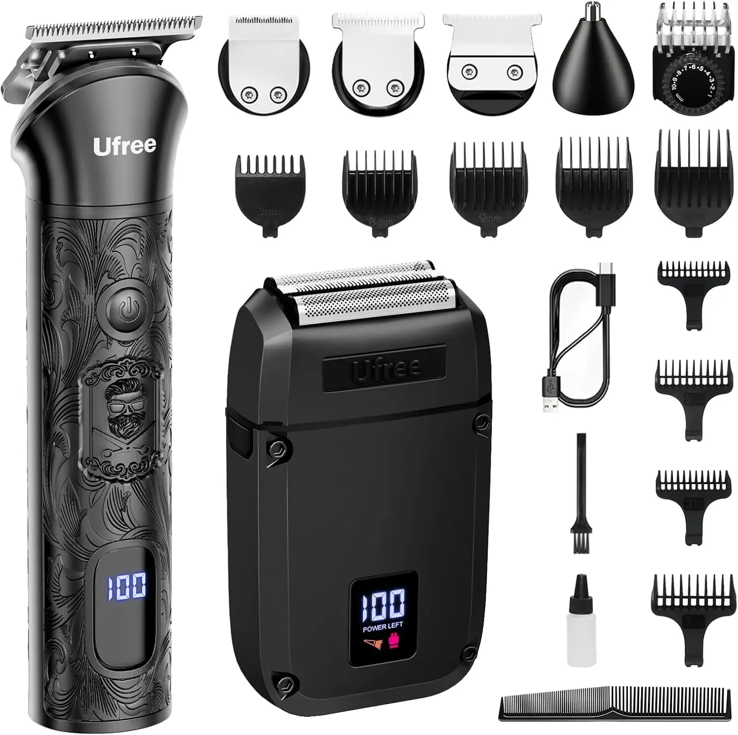 Men's Cordless Beard Trimmer & Foil Shaver for Face, Body, Nose, Ear - Professional Hair Clippers Kit as Birthday Gifts