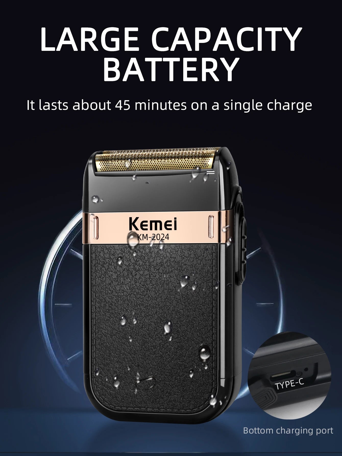 Kemei KM-2024 Electric Shaver for Men Twin Blade Reciprocating Cordless Razor USB Rechargeable Shaving Machine Barber Trimmer