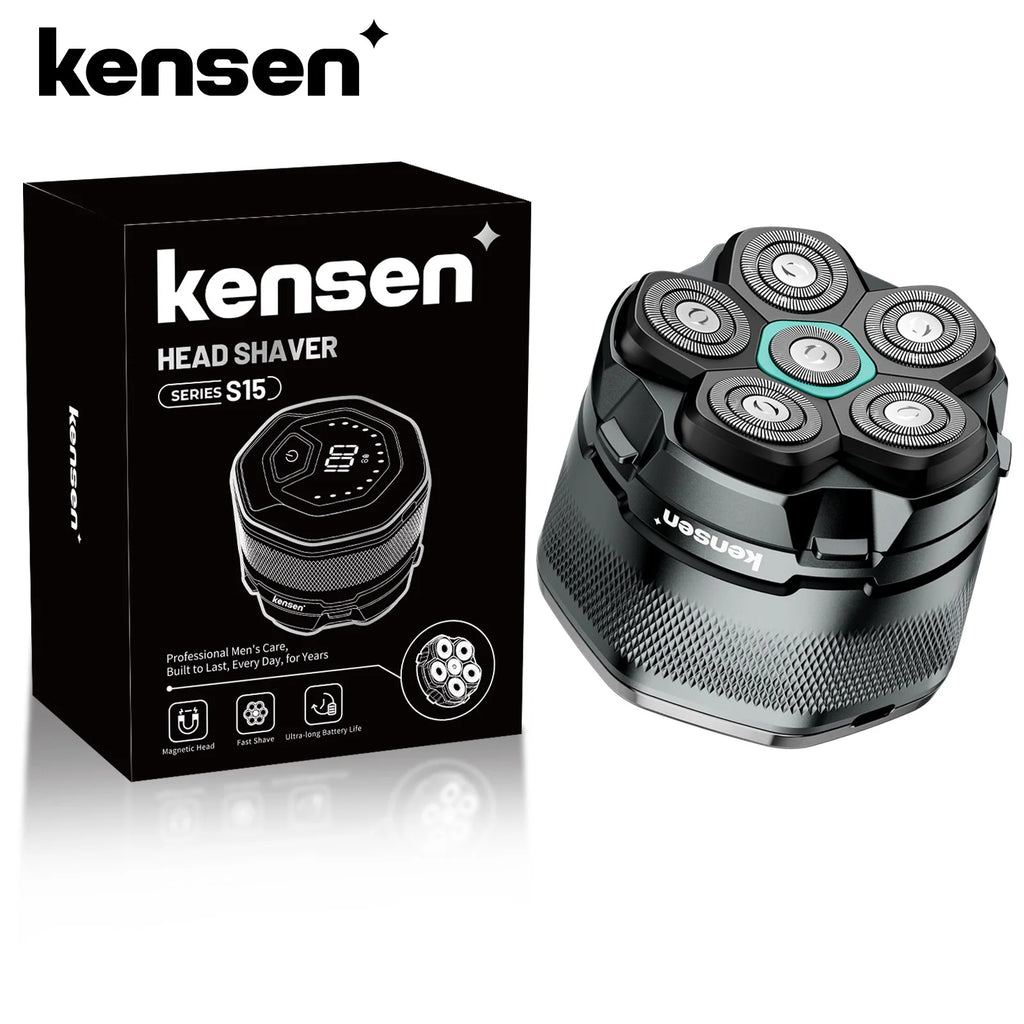 KENSEN Electric Head Shavers for Bald Men 6D Magnetic Razor Beard Trimmer USB Rechargeable LED Display Waterproof Beard Shavers