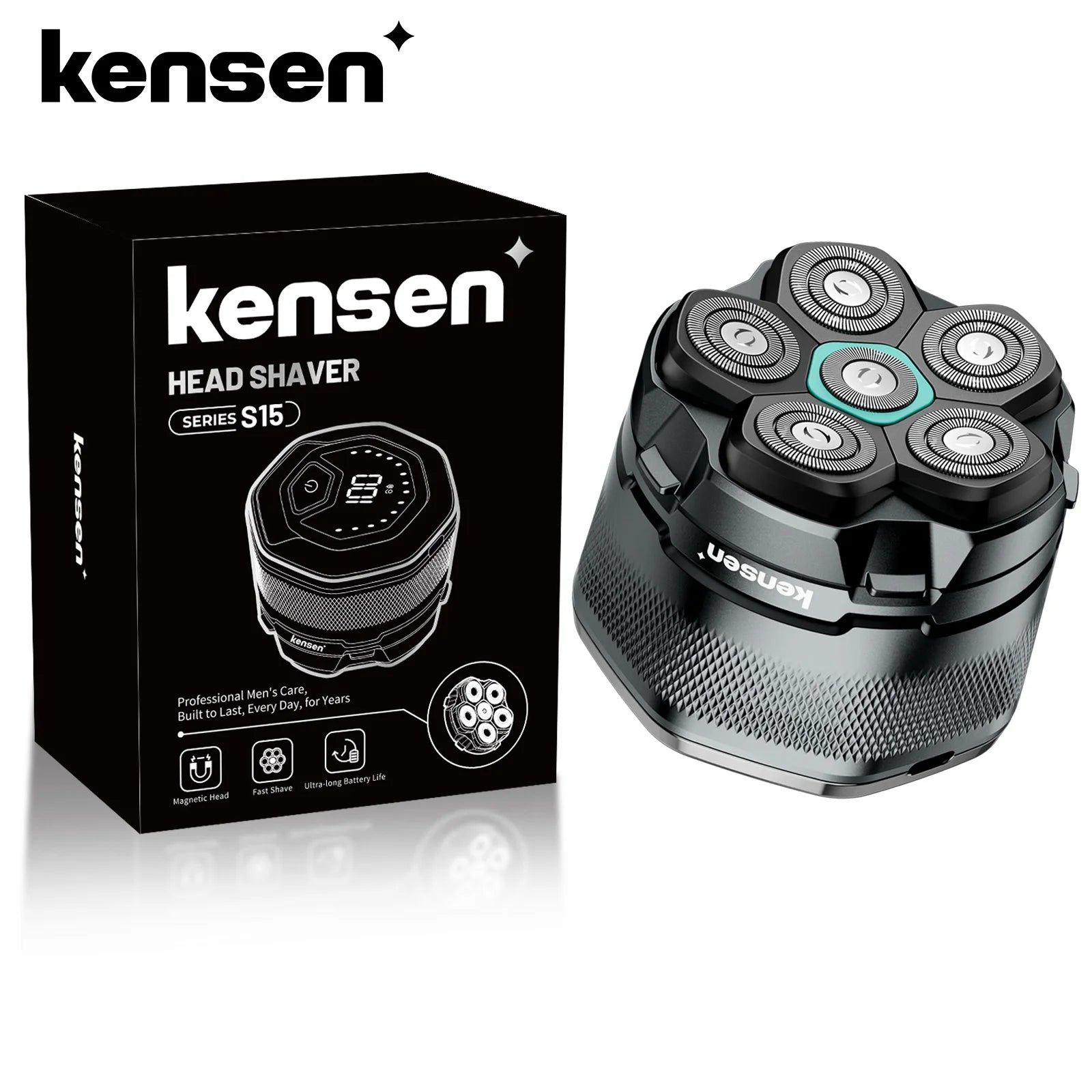 KENSEN Electric Head Shavers for Bald Men 6D Magnetic Razor Beard Trimmer USB Rechargeable LED Display Waterproof Beard Shavers